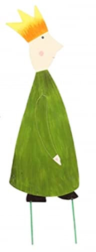 ETC stimmungsvoller Gartenstecker Blumenstecker Dekofigur König als Flache Silhouette mit großer Krone aus Metall beidseitig farbig bemalt in verschiedenen Größen (grün groß)