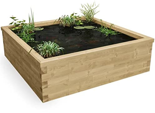 WoodBlocX Raised Pond Kit, Square Wooden Garden Pond, For Fish, Plants & Other Wildlife. Outdoor Water Features For The Garden- Easy To Install & No Power Tools Needed - (1.5 x 1.5 x 0.55m)