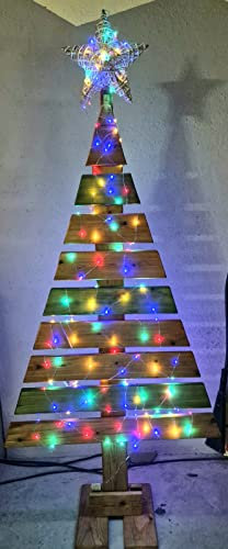 Árbol Navidad Artesanal ecológico de Madera con Estrella RGB 210 x 97 cm (Es Desmontable para su Almacenamiento y Transporte)