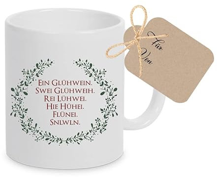Manufaktur Liebevoll Weihnachtstasse mit Spruch Ein Glühwein, Swei Glühweih, Reih …. I Geschenk für die Vorweihnachtszeit und zu Weihnachten I Glühweintasse aus Keramik