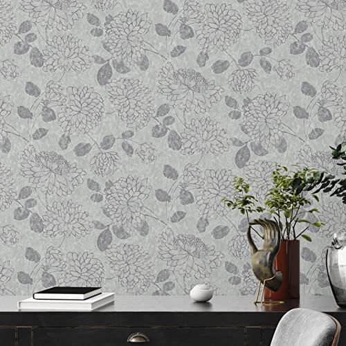 A.S. Création Tapete Floral Hellgrau Silber Attractive 2 390251 - Blumen Vliestapete - 10,05 m x 0,53 m Made in Germany