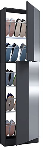 VCM Holz Schuhschrank Schuhkommode Schuhregal Schuhständer Fulisa XL Spiegel Anthrazit