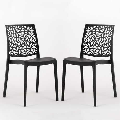 SIEDITI FUORI E DENTRO Chaises en résine avec Fibre de Verre empilables pour intérieur/Cuisine/Salle à Manger et extérieur/Jardin Anna (2 Chaises, Noir)