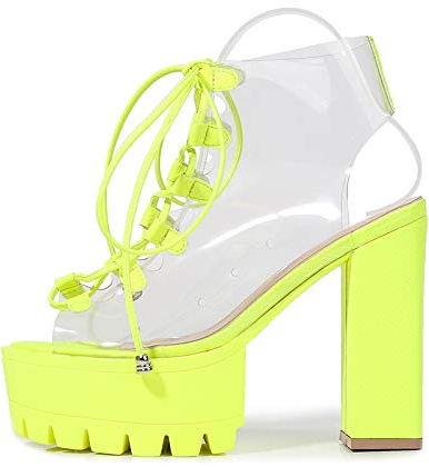 azmodo Stivaletti da donna Trasparente Peep Toe Chiaro Pizzo Grosso Ansa Suola Piattaforma Tacchi Alti Sandali Da Partito Estate Stivali Scarpe, Verde, 39/39.5 EU