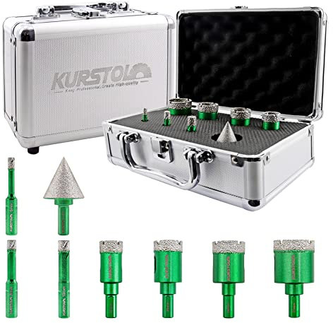KURSTOL Diamant-Bohrkrone Kit - Diamantbohrer Dreikant Schaft 6/8/10/20/25/28/35mm+35mm Diamant Fingerfräser Sechskant-Schaft Diamant Lochsägen für Porzellan Fliese Granit Marmor