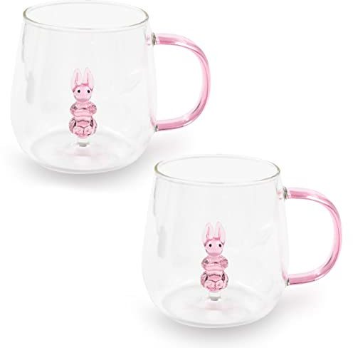 Blümelhuber 2er Set Hasen Tasse Glas Tassen Ostern - Tee Tasse Büro - Cappuccino Tassen - Kaffee Glas Tasse Hase - Hasentasse
