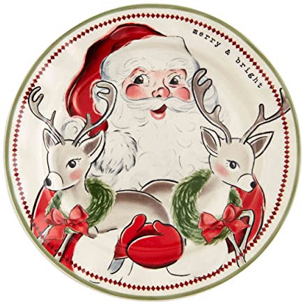Mud Pie Santa Salad Christmas Plate, Reindeer, 8 dia
