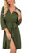 PrinStory Damen Bademantel Leichter Frauen Morgenmantel V-Ausschnitt Kimono Robe Gestrickt Lässig Morgenrock (Olivgrün, L)