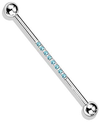 beyoutifulthings Industrial-Piercing Silber Zirkonia-Reihe Aqua Industrial-Barbell Industrial-Bar Chirurgenstahl Stab-länge 38-mm