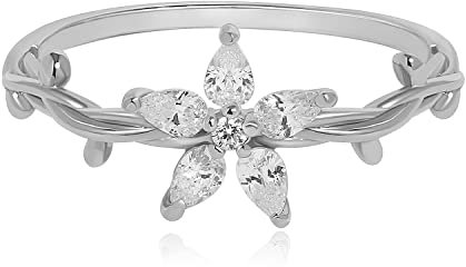 Meissa 925 Sterling Silber Handgemachte Freundschaftsringe für Mädchen Blumen Ranke Ring zierlicher Stapelring Floral Ring (Silber, 55,875)
