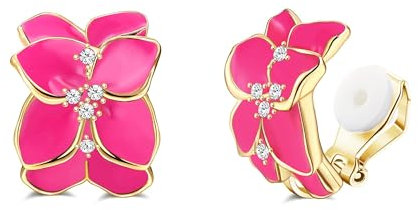 JeryWe fiore clip su orecchini per le donne colorato dichiarazione petalo orecchino a clip per non forati orecchini falsi bianco rosa nero giallo