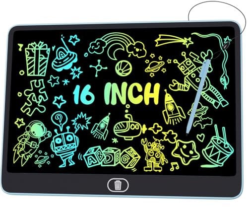 Bunte LCD Schreibtafel, 16 Zoll Große Zeichentafel Elektronischer Drawing Pad mit Sperr-& Löschfunktion, Augenschutz-Kritzelblock, Spielzeug & Geschenke für Kinder & Erwachsene zu Hause, Schule - Blau