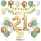 Jobkoo 21st Birthday Decorations Him Her, Happy 21st Birthday Banner w/ Birthday Cake Topper Number 21 Foil Balloon Sage Green White Gold Birthday Balloons Men Women 21 Year Old Party Decoration