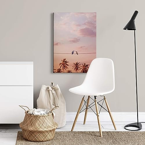 A.S. Création Leinwandbild Horizont mit Vögeln und Palmen - Kunstdruck rosa - 50x70 cm Hochformat - moderne Wanddekoration Schlafzimmer Wohnzimmer Küche - Bild auf Keilrahmen