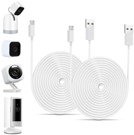 16 FT Camera Charger Extension Cable Compatible with Ring Indoor Cam (2nd Gen), Blink Mini, Blink Mini Pan Tilt, WYZE Cam V4/OG, Micro USB Extension Cable, Waterproof Camera Power Cord, 2 Pack