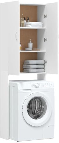 Tidyard Meuble pour Machine à Laver Armoire de Salle de Bains Meuble pour Lave-Linge 2 Portes et 3 Compartiments Blanc 64x25,5x190 cm