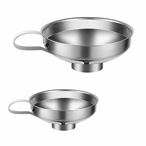 zukent 2Pack Jam Funnel Food Grade Stainless Steel Canning Funnel Wide Mouth Jam Making Funnels Liquid with Handle Ideal for Kitchen Use Jams, Marmalade, Chutney and Relishes (Large*1,Small*1)