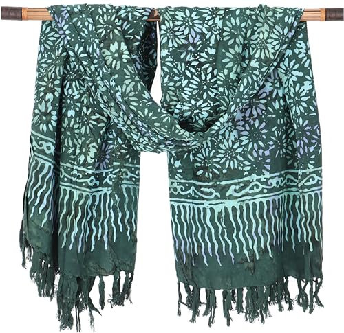 GURU SHOP Bali Batik Sarong, Wandbehang, Wickelrock, Sarongkleid, Strand Tuch - Design 32/grün, Herren/Damen, Synthetisch, 160x100 cm