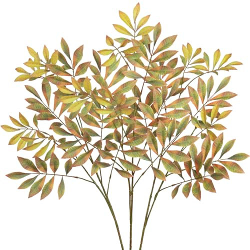 Arborus 3 Stück Künstliche Zweige Herbst Kunstpflanzen Künstliche Blätter 95cm Künstliche Äste Kastanie Zweige für Deko Balkon Wohnzimmer Fensterbank Zimmer Blumenarrangements