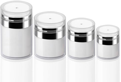 4Pack Airless Pump Jars Mixed(0.5oz+1.0oz+1.7oz+3.5oz) Lotion Dispenser Bottle With Pump, Drunk Elephant Moisturizer Travel Containers For Cream Skincare Face Makeup