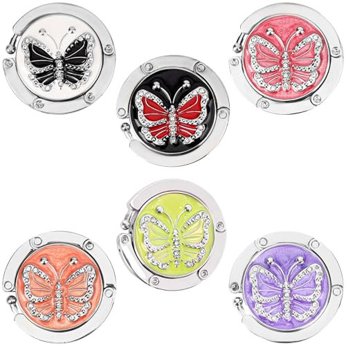 Kurtzy 6 Ganci da Tavolo - Appendi Borsa - Porta Borse Pieghevole - Ogni Gancio un Colore - per Tavola Scrivania Bar Ristorante - Reggiborsa a Farfalla per Borsette