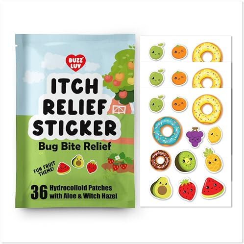 Buzzluv Hydrokolloid Juckreiz Relief Patch für Mücken, Zecken, Mücken, Sandfliegen, Käferbisse, Anti-Juckreiz Patch mit Aloe und Hamamelis, Insektenstichlinderung, kinderfreundlich, natürliches