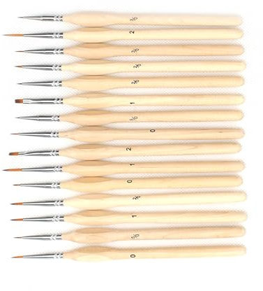 Lot de 15 pinceaux miniatures pour peinture acrylique, huile, aquarelle et peinture par numéro, citadelle, figurine, Warhammer 40 K (couleur bois)
