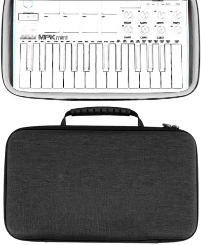 Geekria HardShell Case Compatible with Akai Professional MPK Mini MK3, 25-Key Ultra-Portable USB MIDI Drum Pad and Keyboard Controller Protective Cover (Dark Grey)