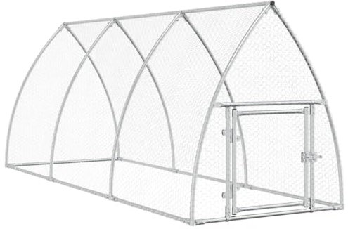 vidaXL Hühnerkäfig, Hühnerstall mit wasserfestem Dach Schwenktür, Freigehege für Hühner Kleintiere, Hühnerhaus, Silbern Verzinkter Stahl