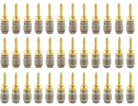 Nakamichi FanLock Excel-Serie 24 Karat vergoldeter Bananenstecker, 10 AWG – 18 AWG, 4 mm Dicke für Lautsprecherverstärker, Hi-Fi Stereo Heimkino Audiokabel Schnellanschluss, 36 Stück (18-Paare)