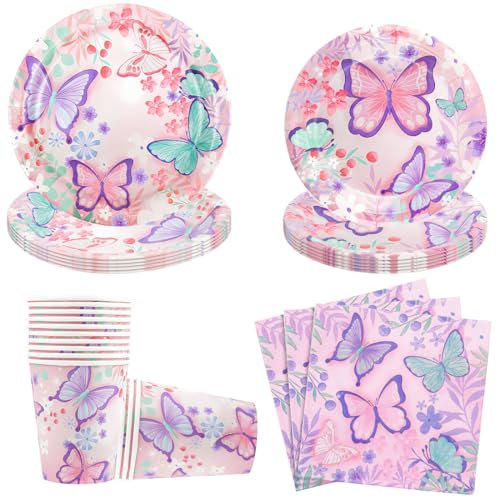50 Piezas Vajilla Para Fiesta de Mariposa, Vajilla De Cumpleaños de Mariposa, Vajilla Mariposa Cumpleaños Niños, Decoracion Cumpleaños Mariposa Incluye Platos Ttazas Servilletas