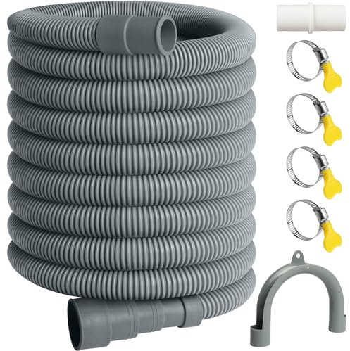 SDLDEER Washing Machine Hose 3m, Universal Drain Hose Extension Kit for Washing Machines, Dishwasher and Other Applications, Including Hose Connector Clamps U Bracket