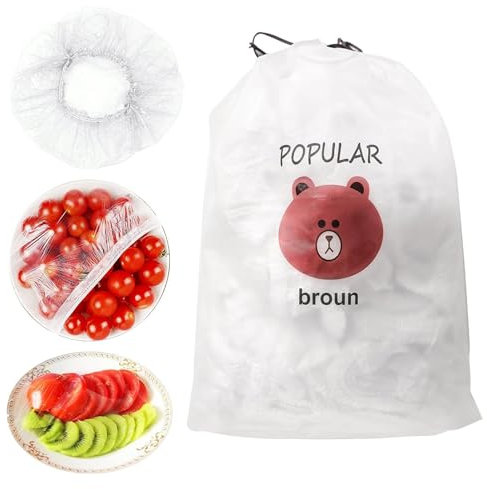 300 Pcs Fresher for Longer Bags, Elasticated Food Covers Plastic Stretch, Plastic Wrap for Meat, Fruit, Vegetables, Food Preservation,Disposable Cling Film, can used for shoe covers or shower caps
