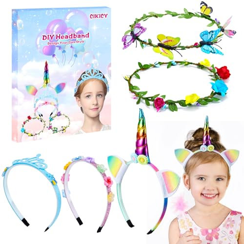 Haarreifen Mädchen Geschenke Bastelset Kinder ab 6 Jahre, Einhorn Haarschmuck Basteln Mädchen Spielzeug Geschenkideen Weihnachtsgeschenke Geburtstagsgeschenk Haarreif Weihnachten Ostergeschenke Kinder