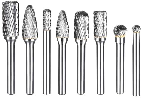 Linkstyle 8Pcs 1/4 Shank Tungsten Carbide Burr Bits, Double Cut Rotary Burrs Die Grinder Bits Tool for Wood Carving Cutting Metal Polishing Drilling
