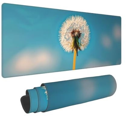 Gaming Mouse Pad 35.4x11.8x0.12 inch XXL Large Mouse Mat with Stitched Edges, Blue Sky Dandelion Mouse Pad, with Non-Slip Base Extended Mouse Pads, Keyboard Desk Pad with Water Resist Surface N-790