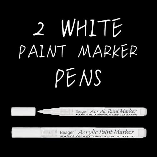 Beager 2Pcs Weiß Acrylstifte für Steine, 0,7mm Permanent Marker Stifte Wasserfest Lackstift Steine Bemalen Stifte Acrylfarben Stifte für Holz Leinwand Keramik Metall Glas Kunststoff Papier