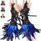 AUNGCSHE Spitze Feder Handschuhe, Feder Manschetten, Damen Feder Spitze Fingerlose, Gotische Kleiderparty, für Hochzeit Karneval Ostern Maleficent Kostüm (Blau)