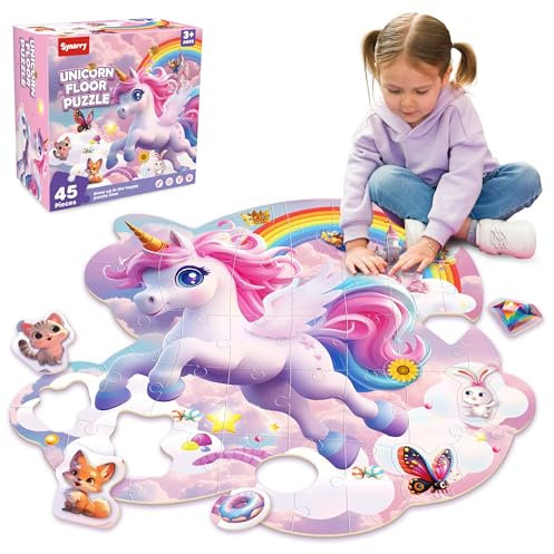 SYNARRY 45 Piece Unicorn Floor Jigsaw Puzzles for 3 4 5 6 7 8 Year Olds, Unicorn Toys Gifts for Girls Age 3-8, Educational Games for Kids Children