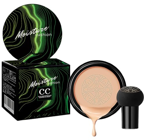 KOAHDE Mushroom Head Air Cushion CC Cream,CC Cream Foundation with Mushroom Head,Liquid Foundation Mushroom,Makeup Base Mushroom Head,Natural Moisturizing Full Coverage Foundation,Natural Beige