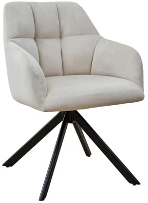 SVITA SORA Esszimmerstuhl drehbar Polsterstuhl Drehsessel gepolsterte Sitzfläche mit Armlehnen Samtbezug Creme