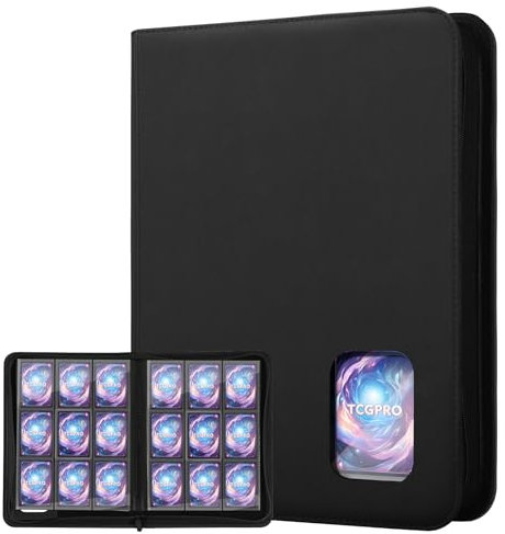 TCGPRO Sammelkarten Album mit Sichtfenster, 540 Sammelalbum Karten Kapazität, Card Binder mit 9 Seitliche Pocket und Reißverschluss, Trading Card Album für MTG, TCG, Sports Cards etc. Schwarz
