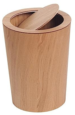 kitchen bin， Garbage Can Wood Bedroom Dormitory Living Room Toilet Trash Bin Waste Paper Storage Wastebasket with Rolling Cover, Type 2