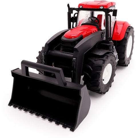 Toyland® 39 cm (15) Tractor Rojo con Puertas Que se abren y Cargador Frontal elevable - Escala 1:16 - Vehículos agrícolas de Juguete