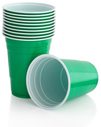 Persy Party Reusable Beer Pong Cups for Party (25 Pack) - Colourful Easy Grip 16oz Plastic Cups - BPA-Free & Shatterproof Plastic Drinking Cups for Beer, Cocktail, Soda & Cold Drinks - Green