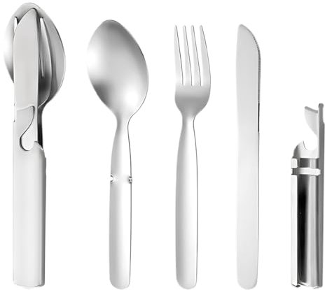 NOPKESV Cubiertos para Llevar de Camping, 4 piezas de acero inoxidable clásico, Juego de Trabajo para Exteriores Viajes, ideales para camping cubiertos y campismo