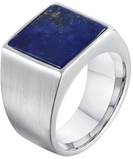 Aotiwe Ring Herren Silber, Freundschaftsringe Zart Quadratisches Siegelring mit Dunkelblau Lapislazuli Größe 65 (20.7) Edelstahl