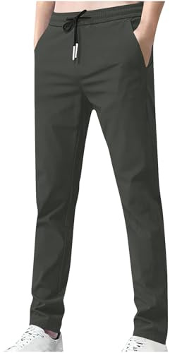 Mrat Pantalon extensible pour homme, séchage rapide, coupe ample, coupe ajustée, coupe classique, infroissable, cordon de serrage, poches droites, taille élastique, grande taille, M-5XL, Gris foncé