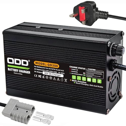 QDD Chargeur de batterie au plomb 36 V 5 A avec sortie CC 50 A Connecteur Anderson pour batterie 36 V AGM Gel VRLA OPZV Chargeur intelligent 36 V