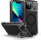 Lanhiem Custodia in metallo per iPhone 13[schermo in vetro temperato][Supporto per fotocamera] Cover antiurto di livello militare per iPhone 13,Nero
